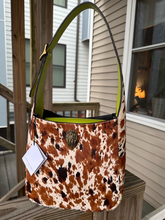 Kurt Geiger Handbags - NWT RARE Kurt Geiger Calf Hair Cow Print Green Hobo Leather Bag